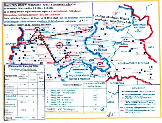Mapa Transprtow z PW 44 Kobiet -jeńców Wojennych